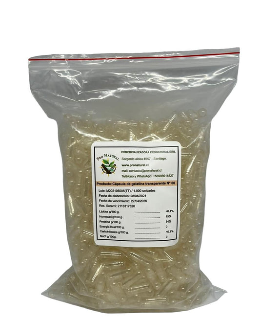 Cápsulas De Gelatina Vacías N°00 transparentes 1000